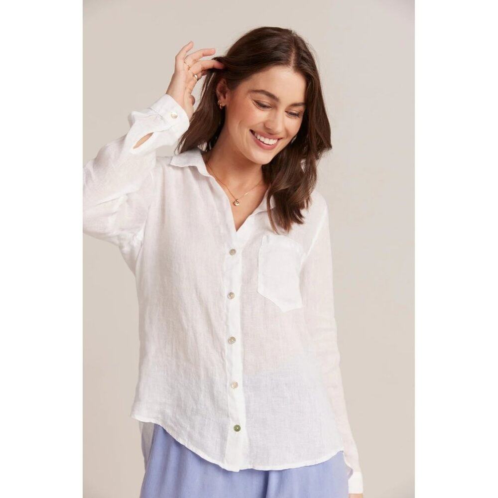 Bella Dahl Textured Shirt Top Womens Medium White Long Sleeve Preppy Button Up